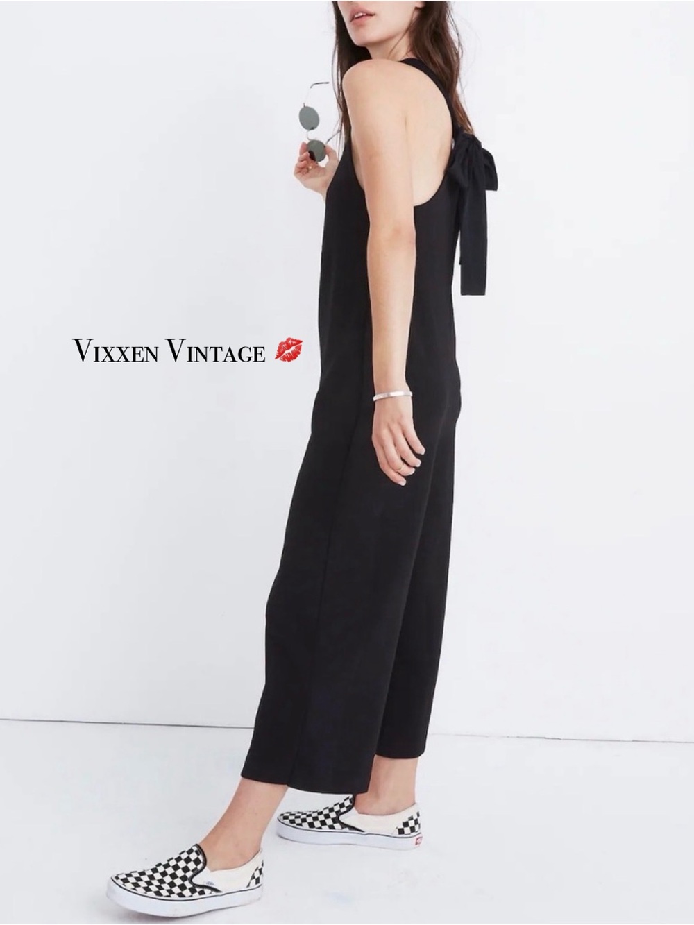 BEFORE YOU LOOSE-FIT COTTON GAUZE TIE BACK DUNGAREES IN BLACK